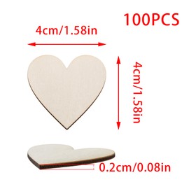 Pine & Linen 100Pcs 1.58"/4cm Wooden Hearts for Crafts,Unfinished Wood Hearts Cutout Slices DIY Wooden Ornaments, Heart Sign Tag for Valentine's Day/Birthday Party/Wedding Guest Book Decoration