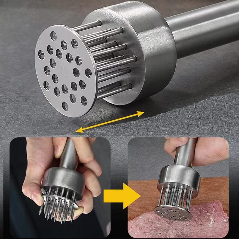 Stainless Steel Meat Tenderizer Tool With Cleaning Brush,Sharp Needle Poultry