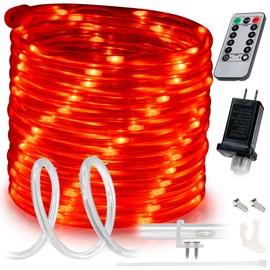 West Ivory 25ft 8-Mode LED Rope Light, Outdoor Waterproof Accent Lighting, Remote Control Included, ETL Certified w/Clear Flexible PVC Tube, Backyard, Christmas Lights, Ambient Décor - Red
