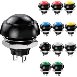 Gebildet 12pcs 12mm Waterproof Momentary Push Button SPST ON/Off 3A/3V-5V-9V-12V-24V-230VAC, Lockless Mini Round Button for Car Trumpet, PC, Table Lamp, Home Doorbell