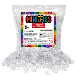 Minizfigs 1x2 Classic Building Toy Bricks, 200 PCS - Bulk STEM and Construction Blocks for Boys Girls, Ages 3+ Creative Educational City Compatible with Major Brands (Trans-Clear)