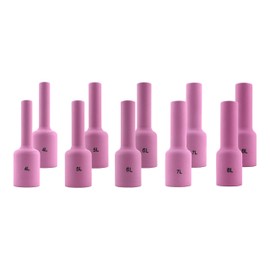 SÜA® - Long Alumina Nozzle Cups for TIG Welding Torches Series 17/18/26 with Gas Lens Set-Up - Assorted Sizes: #4L to #8L - (10 PIECES)