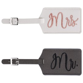 Luggage Tag Mr and Mrs Luggage Tag Honeymoon Travel Luggage Tag for Wedding Party Gifts Cruise or Air Travel Pack of 2, Black, white