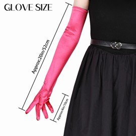 THARAHT Women Long Gloves with Satin Elbow Length for 1920s Opera Tea Party Costumes Bridal Evening Dress,Hot Pink