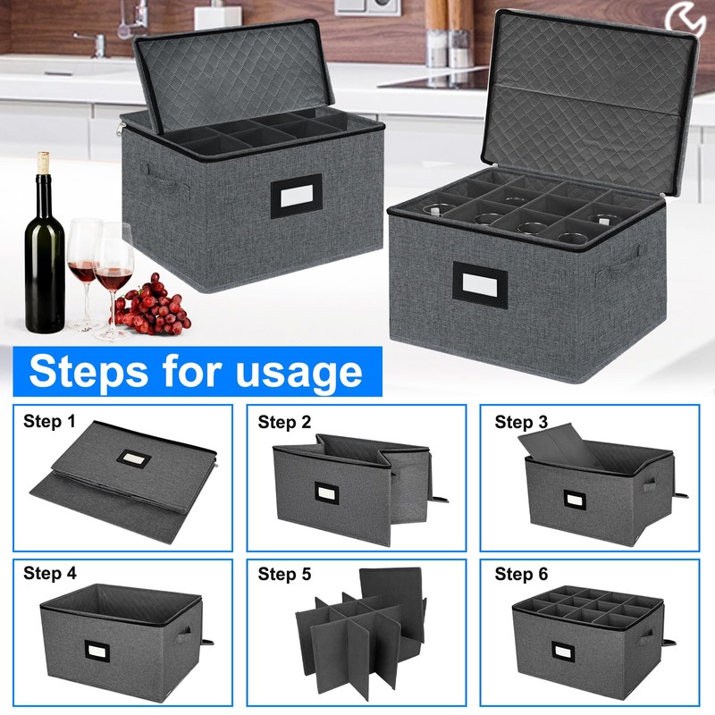 VERONLY 2 Pack Stemware and Glassware Storage Cases - Hard