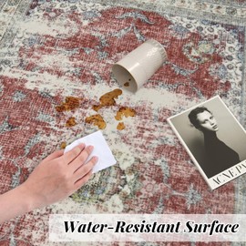 Vintage Rugs for Entryway, 1.6x2.6 Washable Low Pile Rug, Small Front Door Non-Slip Area Rug for Kitchen, Throw Rugs with Rubber Backing, Soft Boho Indoor Entrance Bedroom Entry Carpet mat (Red)