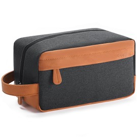 Elviros Travel Toiletry Bag for Men Hanging Dopp Kit Water Repellent PU Leather Shaving Bag with Large Capacity for Travel and Bathroom, Black