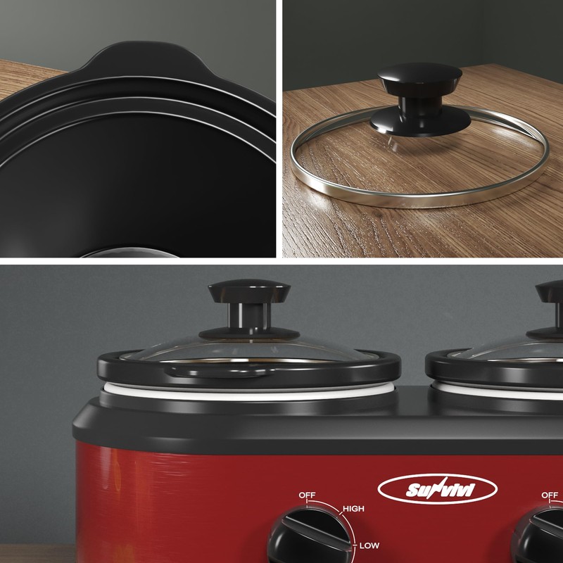 Sunvivi Double Slow Cooker,2 Pot Small Mini Crock Buffet Servers