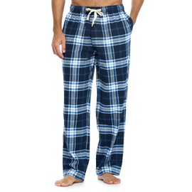 Ashford & Brooks Mens Super Soft Flannel Plaid Pajama Sleep Pants - Navy White Blue Plaid - Large