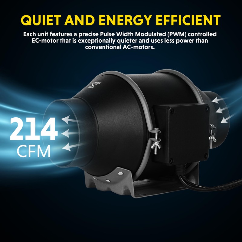 iPower 4" Quiet Inline Duct Fan with 10-speed Controller, 214