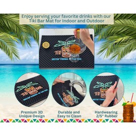 Tiki Bar Mat Warrior Head Mat Gettin Freaky at The Tiki 18x12 in Tiki Decor Hawaiian Decorations, Luau Party Decorations & Hawaiian Party Decorations Bar Mats for Countertop, Tiki Man Luau Decorations