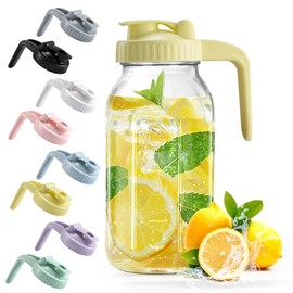 Mason Jar with Pour Spout Lid V-shaped, 2 Quart Iced Tea Pitcher Double Leak Proof, 64 oz Drink Pitcher for Breastmilk, Sun Tea, Juice, Coffee Creamer, Formula Pitcher