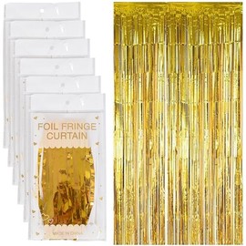 6 Pack Cortinas de Malla Metálica Telón de Fondo con Flecos-Oro(1m*2m)
