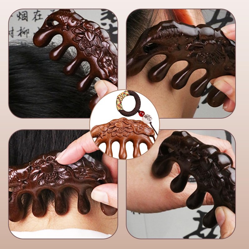 Wooden Massage Comb with Wide Tooth with Anti-Lost Rope +