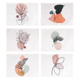 BUNCHBRAVO Minimalist Placemats Set of 6, Abstract Botanical Design, Mid-Century Modern Washable Fabric Table Mats for Kitchen and Dining