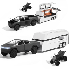 MIWOZO Toy RV with Mars Pickup Trailer for Boys Toy Trucks, Car Trailer Model with Sound, Lights, Pull Back Feature, Truck and Trailer Toys for Boys, Ideal Gift for Kids and Adults (Black)