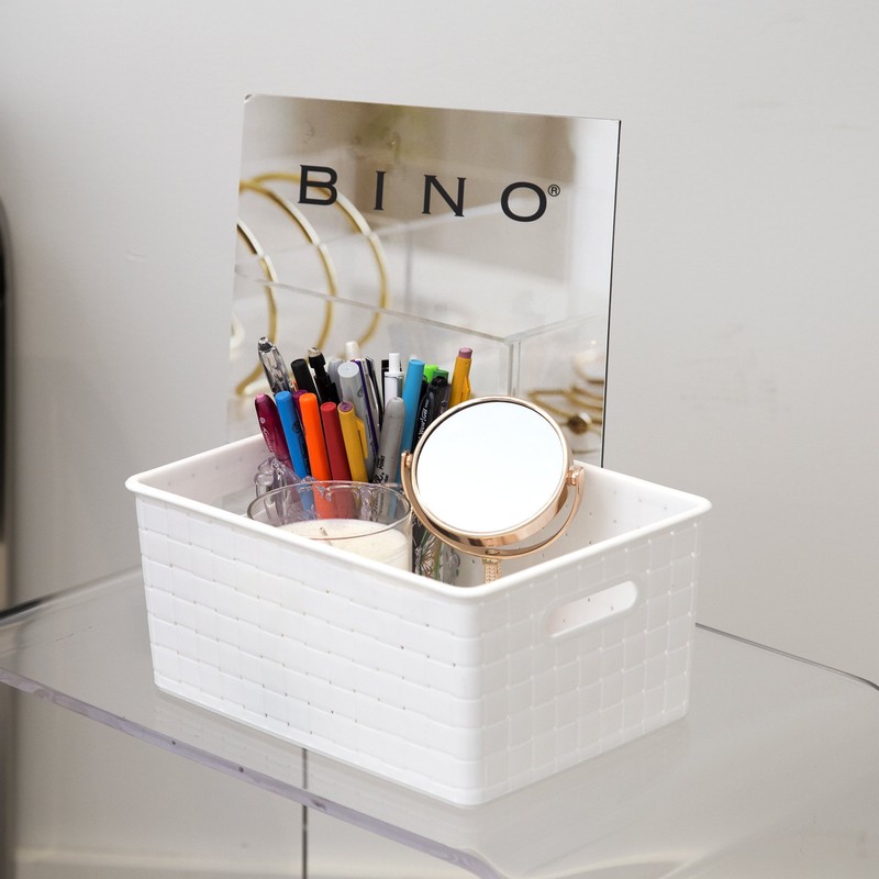 BINO Plastic Basket, Small White, 5 Pack - Rectangular Cabinet