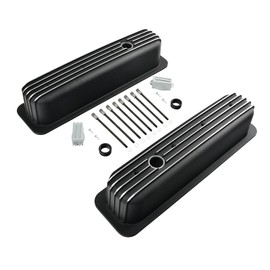 BATONECO Aluminum Valve Covers Retro Finned Tall Style Compatible with 87-97 Small Block Chevy Vortec 5.0 5.7 350, Black