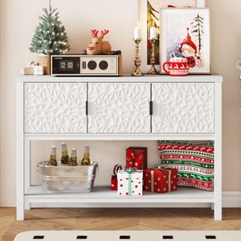 FATORRI Console Sofa Table with Storage, Modern Entryway Table for Living Room, Couch Table Behind Sofa with Doors for Hallway Dining (47.24 Inch Wide, White Oak)