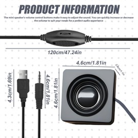 GOEDCH Small PC Speaker Can Be Glued: Mini USB Computer Speaker with Volume Control, Compact Stereo Speaker for Desktop, Notebook, Laptop, Black (USB + 3.5 mm)