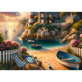Rocorose 1000 Piece Puzzle for Adults, Lighthouse Coast Jigsaw Puzzles for Family, Beach Landscape Puzzles Sunrise Sunset for Game Night Fun Activity