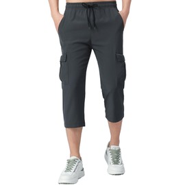 WaltZon Boys Cargo Capris Pants Youth Quick Dry Lightweight Pull-On Hiking Shorts for Sports Outdoor with Zipper Pockets(LL0326-Gray08)