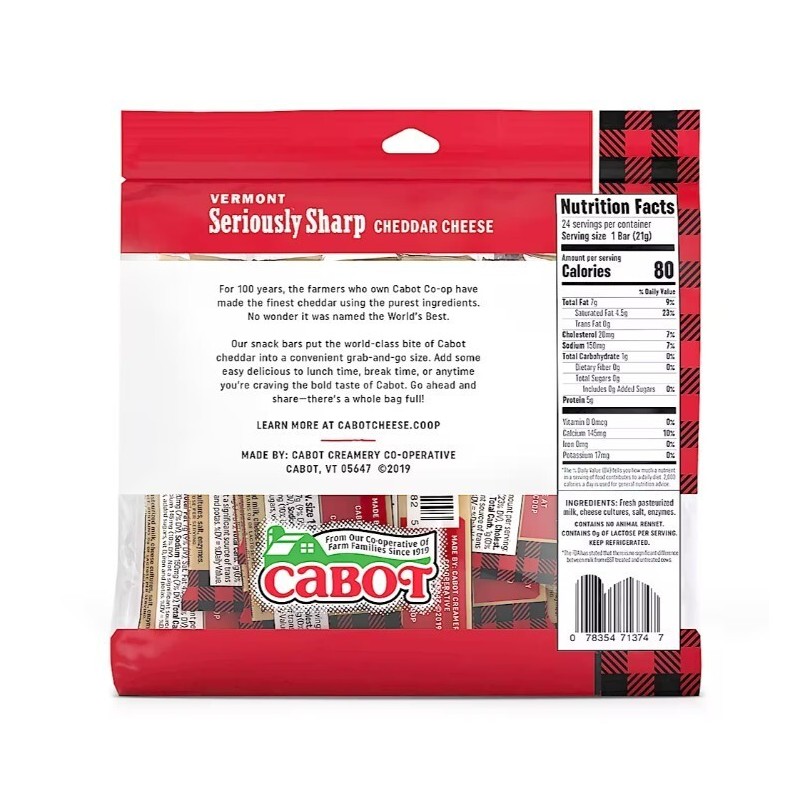 Cabot Creamery Seriously Sharp Snack Pack Cheddar Cheese, 24 ct./0.75