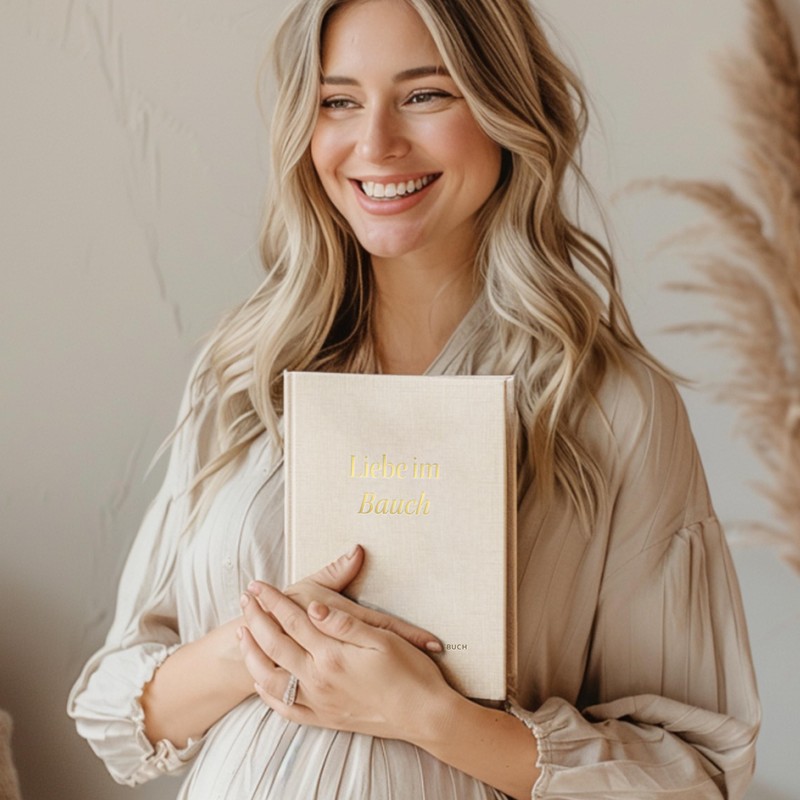 MeinBaby123® Linen Pregnancy Diary with Gold Engraving, Pregnancy Diary, Pregnancy