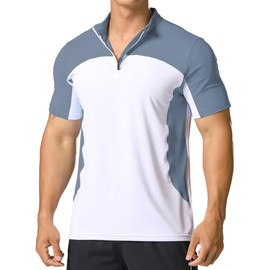 Magiftbox Elastic Workout Gym Muscle Shirts Athletic Lightweight Zipper Cycling T-Shirts for Men T70_White_US-S