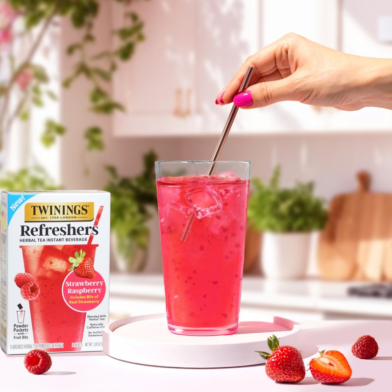 NEW Twinings Strawberry Raspberry Refreshers, Herbal Tea Instant Beverage with