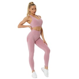 JOJOANS Women's 2 Piece Seamless Tracksuit Set Gym Workout Yoga Outfit Casual Loungewear Racerback Sports Bra and High Waist Leggings (Pink, S)