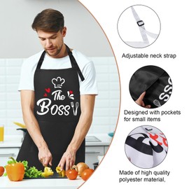 ROSEMO Mr & Mrs Kitchen Apron The Boss and The Real Boss Funny Couples Kitchen Apron with Pocket Adjustable Cooking Apron BBQ Aprons Gift for Wedding Engagement Valentine's Day Christmas Pack of 2