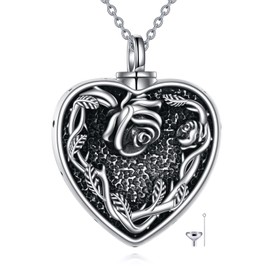 Heart Rose Flower Urn Necklace for Ashes 925 Sterling Silver Ashes Necklace for Women Rose Cremation Jewelry for Ashes