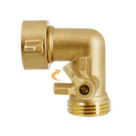 SICILAMIU 90 Degree Garden Hose Elbow with Shut Off Valves, 3/4" Solid Brass Water Hose Connectors and Fittings Hose Pipe Adapter with Washers for RV Water Hookups Residential Outdoor Faucets, 2 Pack