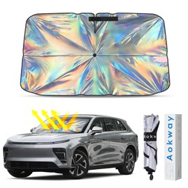 [2025 Upgraded] Aokway Laser Reflective Windshield Sunshade | Thickened UV-Blocking Sun Shade for Cars, SUVs, Trucks | Heat Reflective Cooling Protection | Foldable with Storage Bag (L: 57.1x31.5 in)