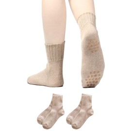 Foot is Happy, Loose, Anti-Slip Socks, Made in Nara Prefecture, Made in Japan, Women's, Deodorizing, 100% Cotton, Organic Cotton, Ankle, Loose, Non-constricting, beige 2 pairs