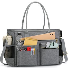 RAINSMORE Laptop Bag for Women 15.6 inch Work Teacher Tote Bag Nurse Bag Professional Laptop Tote Computer Messenger Shoulder Bag Large Handbag Business Office Work Bag Briefcase Grey
