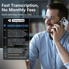 AI Voice Recorder, Transcribe & Summarize with AI Technology, APP Control, Wireless Charging, Support 107 Languages, 64GB Memory, Audio Recorder for Lectures, Meetings, Calls, Silver