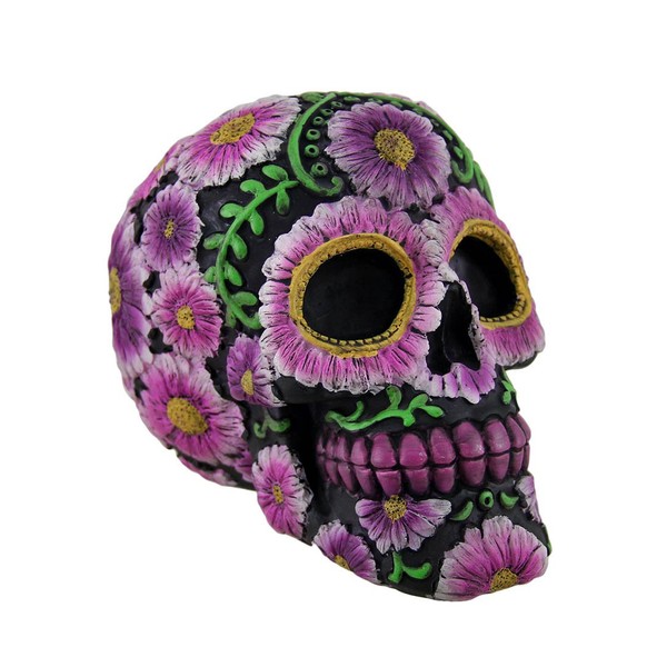 Zeckos Floral Day of The Dead Black and Pink Sugar Skull Coin Bank