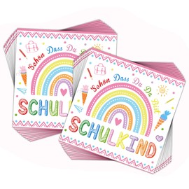 20 Stück Einschulung Mädchen,Servietten Schulanfang,Deko Schulkind Junge Regenbogen Tischdeko,Und School Party Einschulungsdeko,Schulabschluss 33 X 33 cm,Deko Einschulung Mädchen 2025