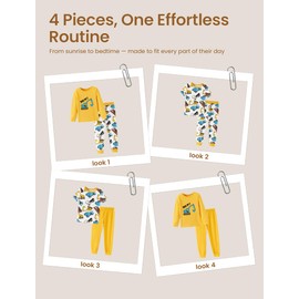 PATPAT 4-Pieces Baby Boys Pajama Sets with Organic Cotton, Snug fit Pjs for Toddler Kids, Supersoft & Stretchy Sleeper, Dig N Load, 3T