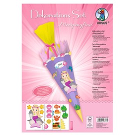 Ursus 9880013F Mermaid Decoration Set, 4 Sheets of Craft Cardboard, DIN A4, Printed on Both Sides, Pre-Cut, Grooved, with Satin Ribbon, Set for Decorating a School Cone