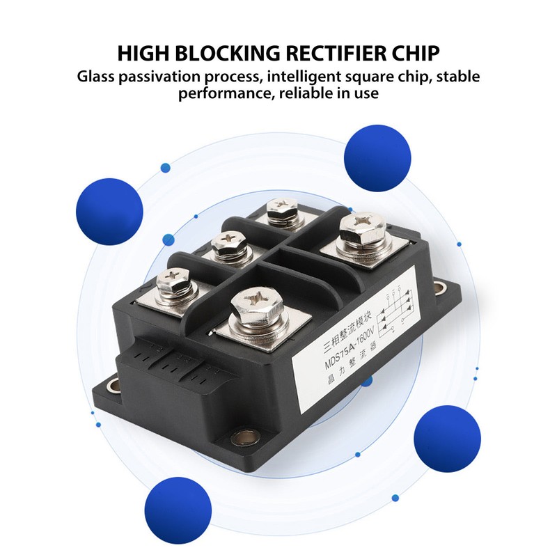 3 Phase Bridge Rectifier 75A 5 Terminal ABS Brass Heat