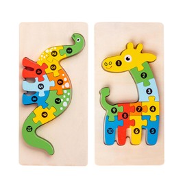 TPTGIAR 2 PCS Wooden Puzzles for 1 2 Year Old, 3D Toddler Toys for 2 Year Old Girls, Wooden Toddler Puzzles, Montessori Educational Jigsaws for Birthday Gifts for Boys Girls