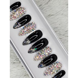 nailed by Rachel Black silver bling stiletto press on nails holographic glitter holo fall nails