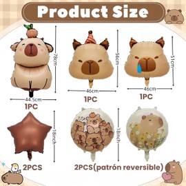 7 PCS 24" Capybara Foil Balloons - Animal Theme Birthday Decorations for Baby Shower, Gender Reveal Party Supplies, Durable Aluminum Mylar Balloons with Hanging Strings & Star Accents
