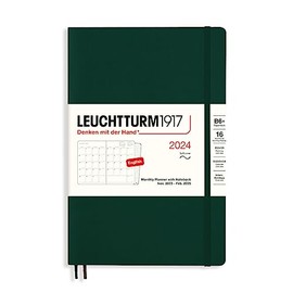 LEUCHTTURM1917 367573 Monthly Planner with Notebook, Softcover, Paperback (B6+) 2024, 16 Months, Forest Green, English
