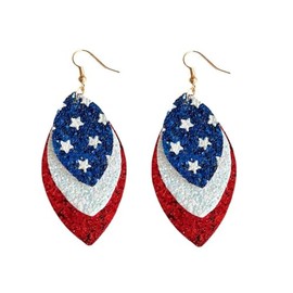 American Flag Tiered Tassel Earrings Glitter Leather Teardrop Dangle Earring for Women 4th of July Patriotic Star Bohemian Drop Earrings Independence Day Gift-F