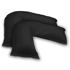 mFabrics Pack of 2 | Poly-Cotton Plain Dyed V Pillow Covers | UK V-Shaped Pillowcase Pair (Black)