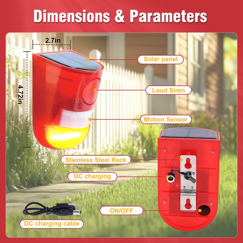 ChunHee Solar Outdoor Motion Sensor Alarm 4 Working Mode Motion
